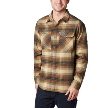 Columbia Outdoor Elements Stretch Flannel, Camisa Verde Oliva Marrom Para Hombre | 264975-EIB